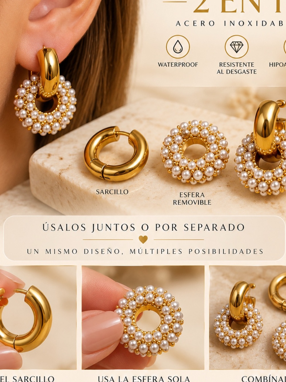 Gold Pearl Hoop Earrings - Interchangeable Design